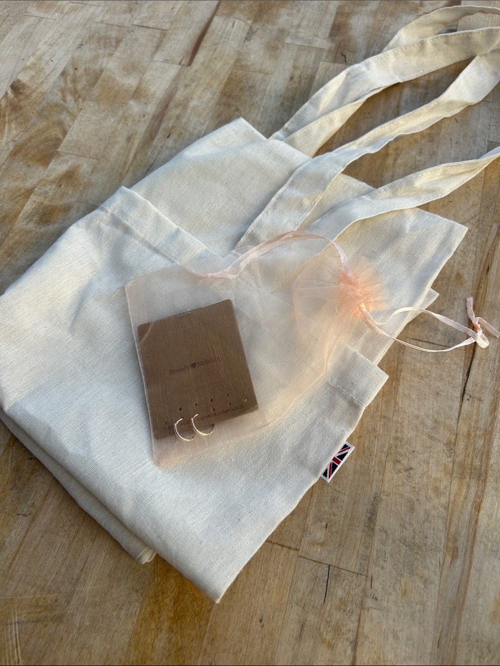 Brandy Melville Canvas Tote Bag + gold Hoops